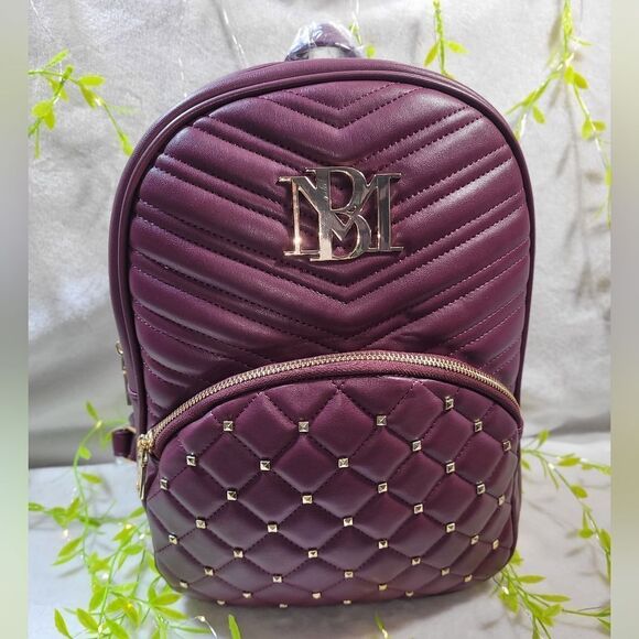 NWT Badgley Mischka Pocket Studded Backpack in Plum - Picture 3 of 14